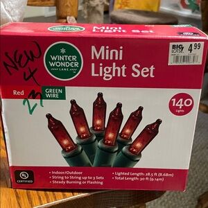 Red Mini Light Set with 28.5 ft of lights. Box has been opened, but never used